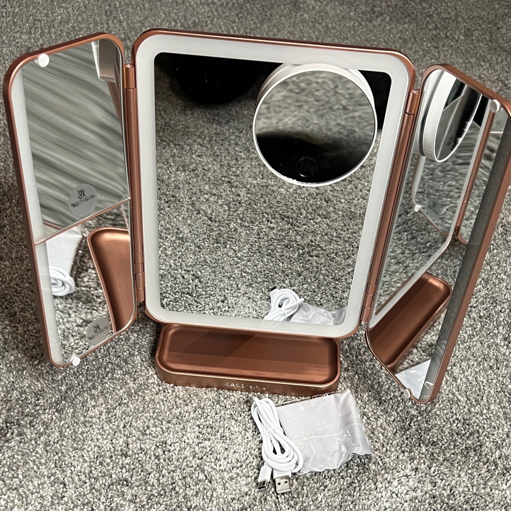 Tri-Fold LED Makeup Mirror with USB